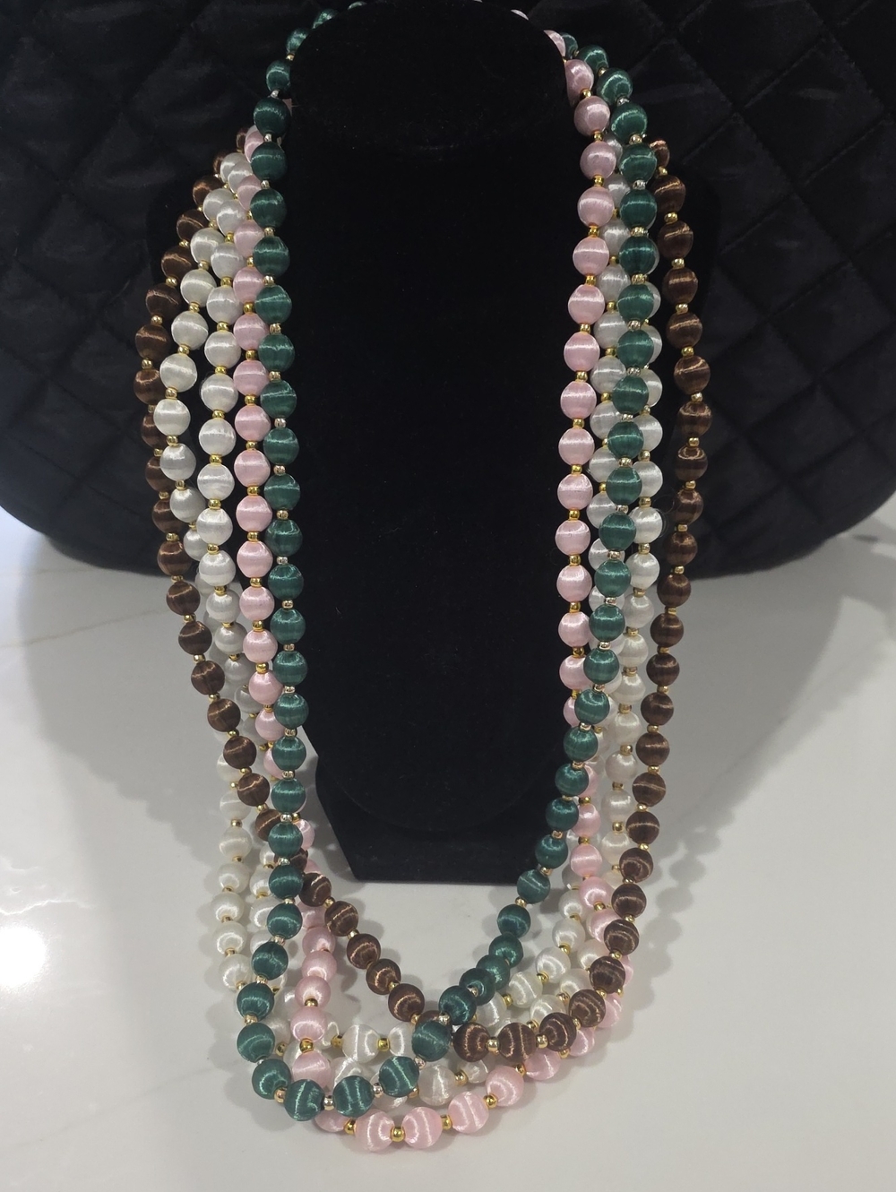 Pink Green Brown Pearl Silk Beaded Necklace - Women Jewelry